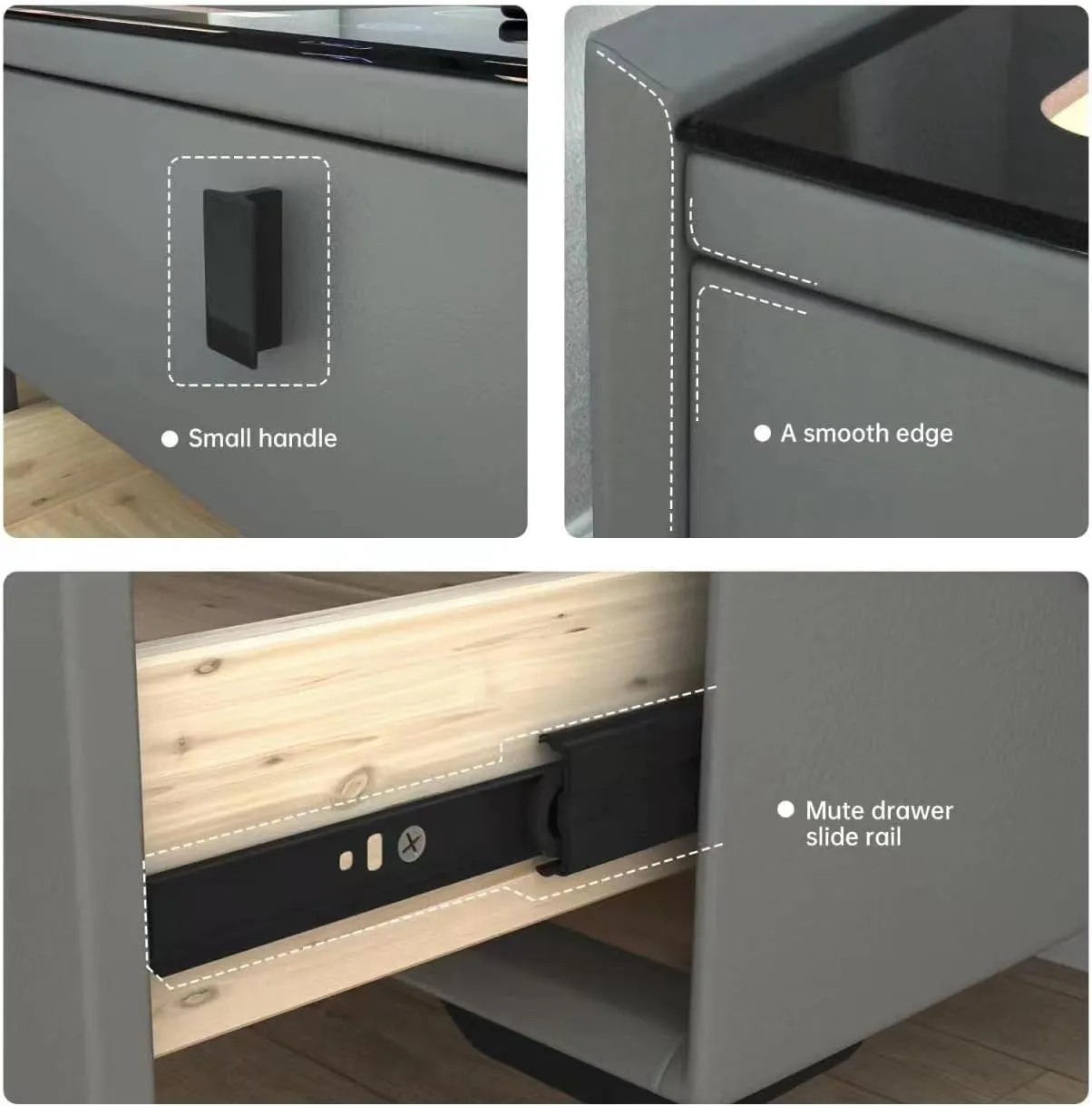 2-Drawers Nightstand with Wireless Charging, Fingerprint, Speaker and LED HA-61
