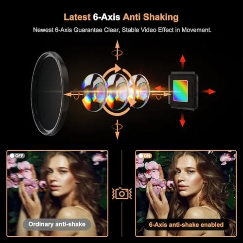 5K Digital Camera for Photography, WiFi Auto Focus Vlogging Video Camera for YouTube with 32GB SD Card, 6-axis Anti-Shake 3.5" Screen Fill Light 5K Camera with 58mm UV Filter, 16X Digital Zoom Camera