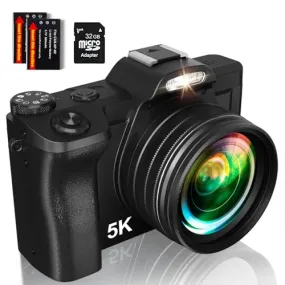 5K Digital Camera for Photography, WiFi Auto Focus Vlogging Video Camera for YouTube with 32GB SD Card, 6-axis Anti-Shake 3.5" Screen Fill Light 5K Camera with 58mm UV Filter, 16X Digital Zoom Camera