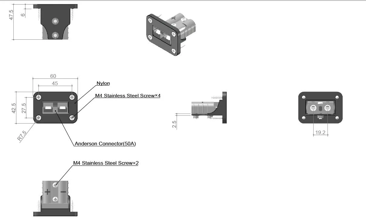 Anderson Style Plug Flush Mount Housing With 50Amp Dual Connector