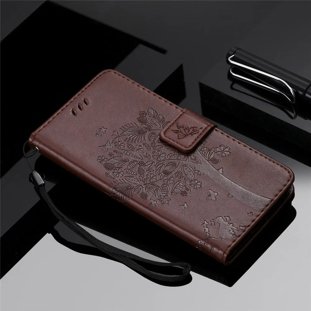 Anymob Huawei Phone Case Brown 3D Tree Flip Leather Wallet Cover