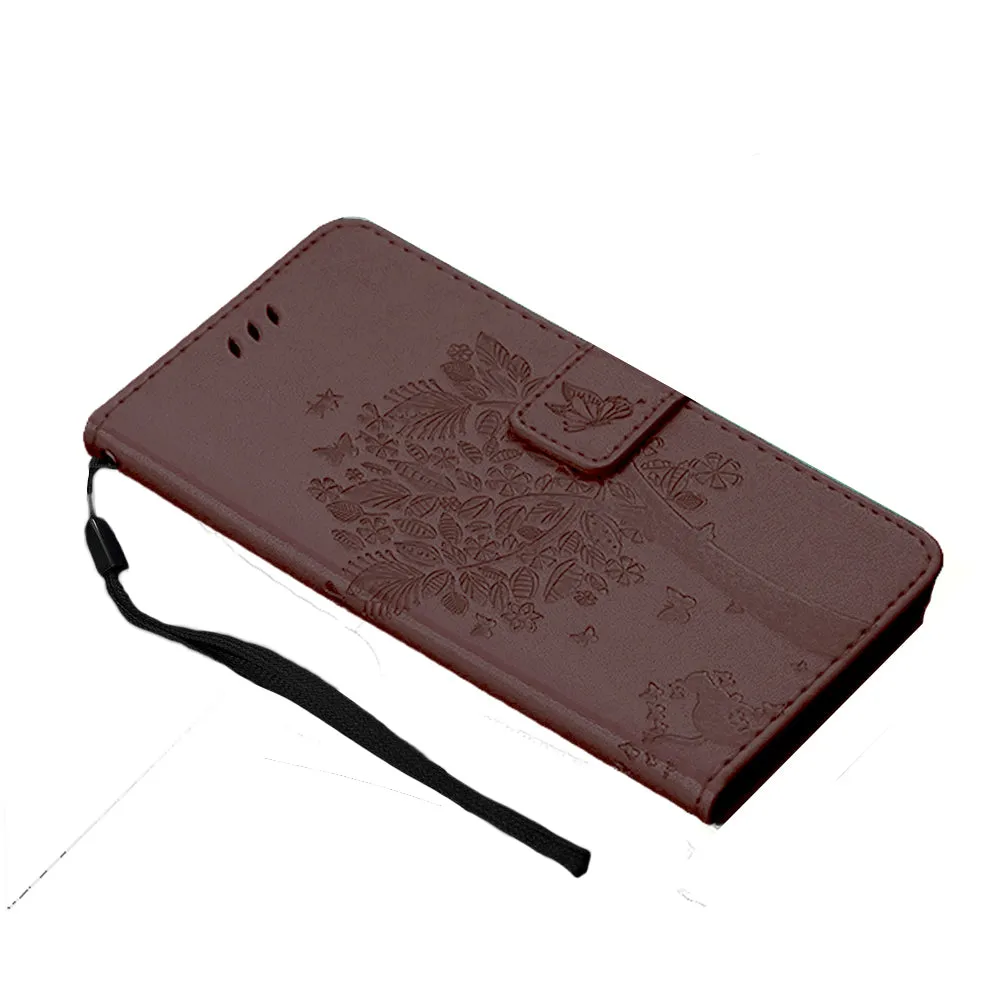 Anymob Huawei Phone Case Brown 3D Tree Flip Leather Wallet Cover