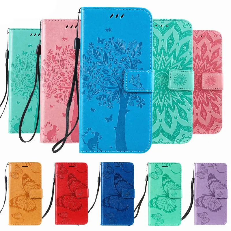 Anymob Huawei Phone Case Gray Butterfly Design Flip Leather Wallet Phone Cover