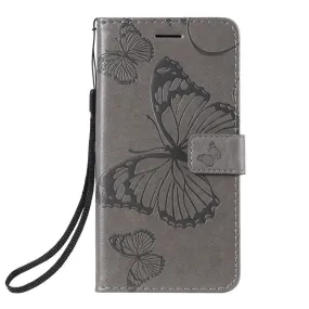 Anymob Huawei Phone Case Gray Butterfly Design Flip Leather Wallet Phone Cover