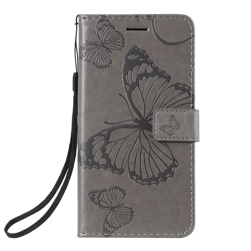 Anymob Huawei Phone Case Gray Butterfly Design Flip Leather Wallet Phone Cover