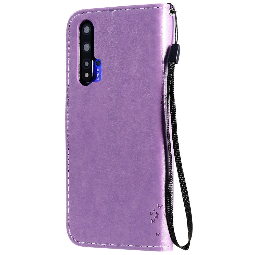 Anymob Huawei Phone Case Gray Butterfly Design Flip Leather Wallet Phone Cover