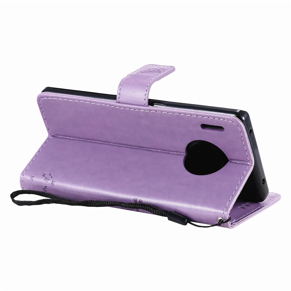 Anymob Huawei Pink Leather Flip Case Wallet Cover Cat Phone Shell