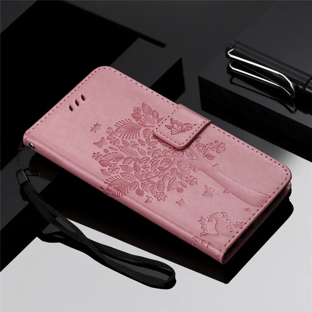Anymob Huawei Pink Leather Flip Case Wallet Cover Cat Phone Shell