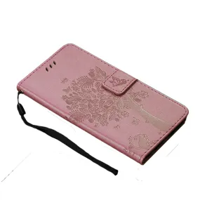 Anymob Huawei Pink Leather Flip Case Wallet Cover Cat Phone Shell