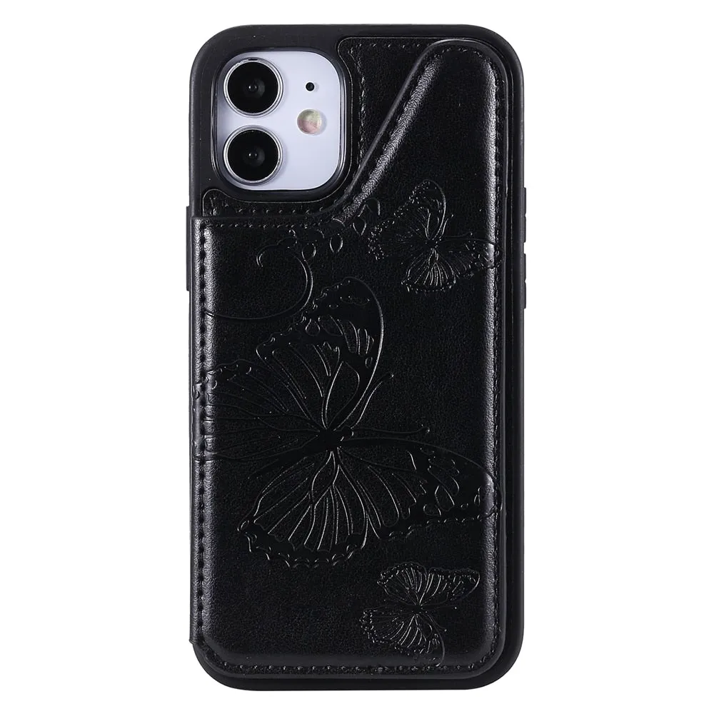 Anymob iPhone Black 3D Butterfly Flip Leather Case Mini Wallet Book Cover