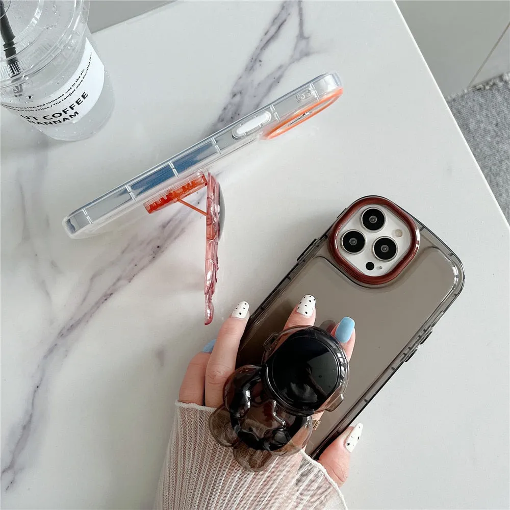 Anymob iPhone Black Astronaut Holder Phone Case Transparent Shockproof Bumper Back Cover