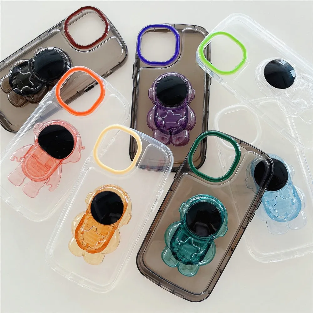 Anymob iPhone Black Astronaut Holder Phone Case Transparent Shockproof Bumper Back Cover