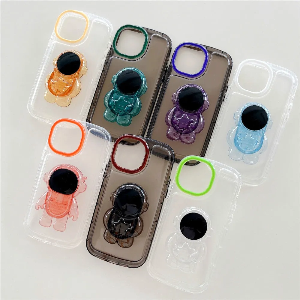 Anymob iPhone Black Astronaut Holder Phone Case Transparent Shockproof Bumper Back Cover