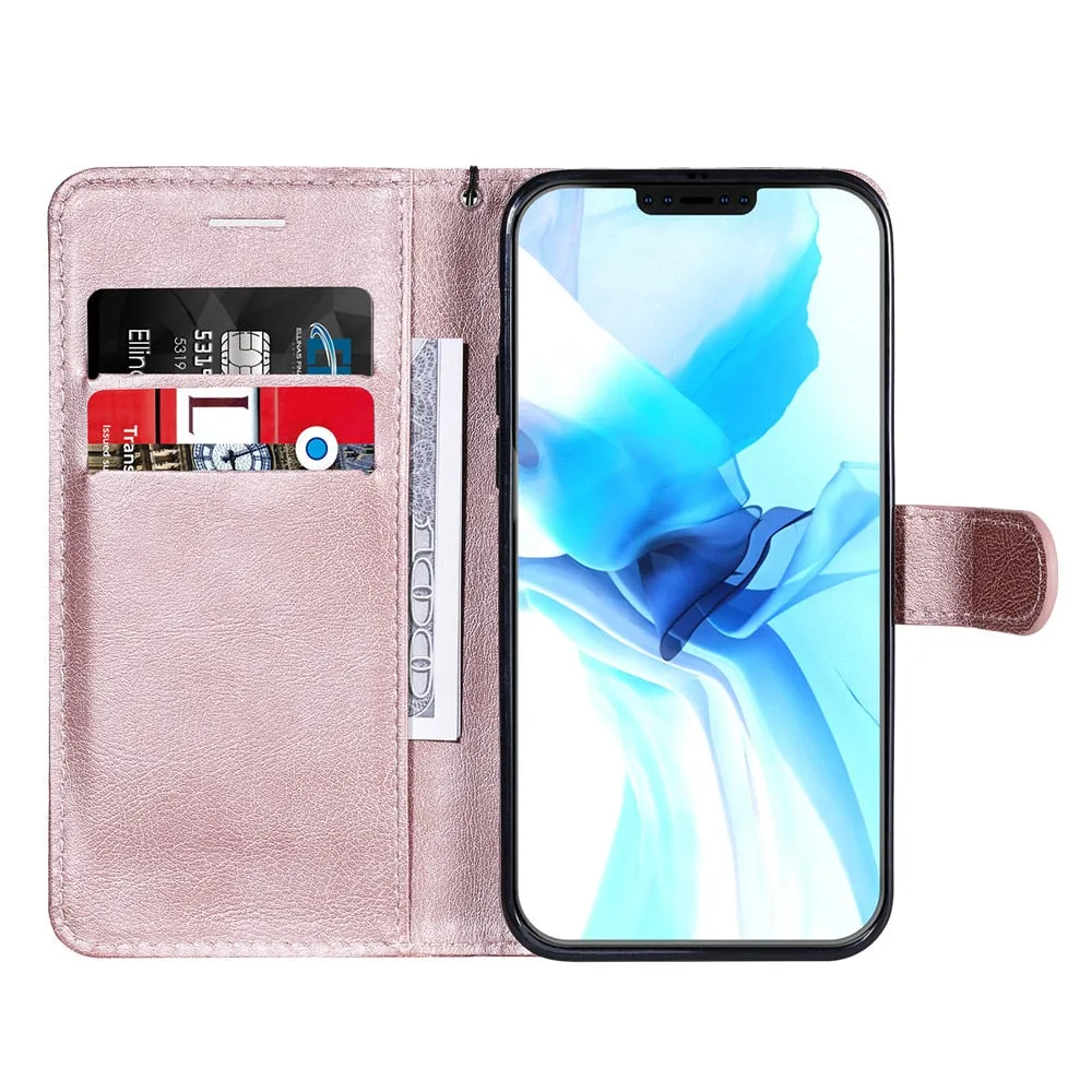 Anymob iPhone Black Flip Leather Phone Case Solid Color Wallet Cover