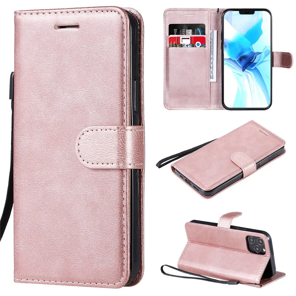 Anymob iPhone Black Flip Leather Phone Case Solid Color Wallet Cover