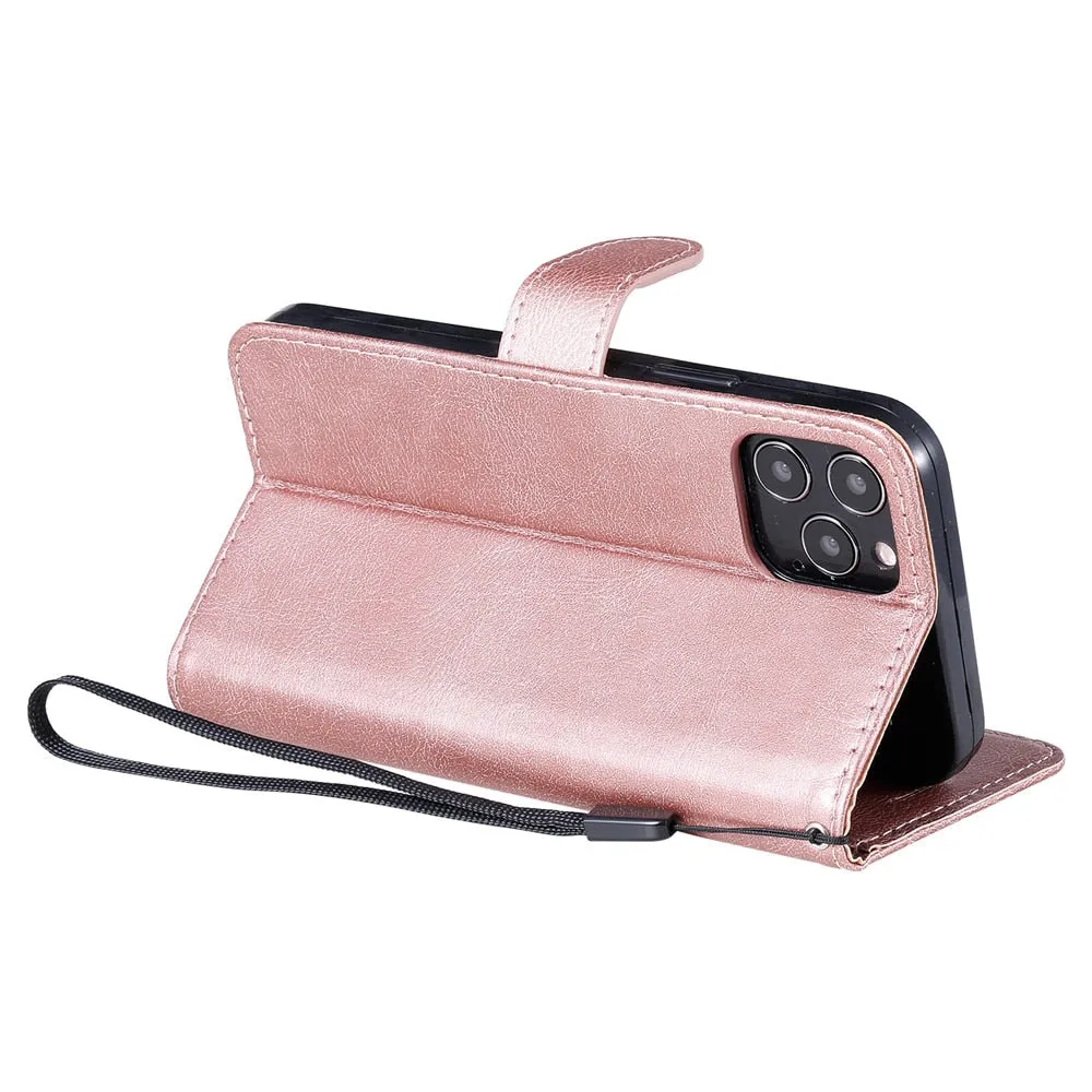 Anymob iPhone Black Flip Leather Phone Case Solid Color Wallet Cover