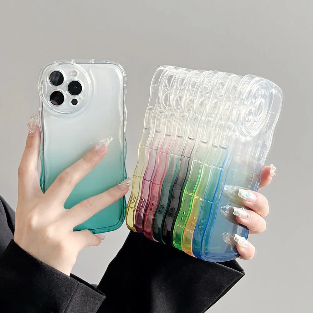 Anymob iPhone Black Gradient Clear Curly Wave Phone Case Shockproof Transparent Cover