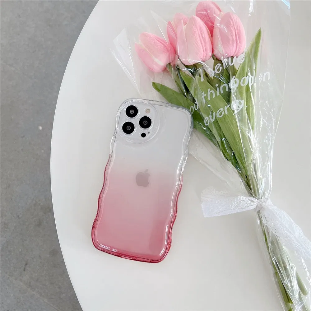 Anymob iPhone Black Gradient Clear Curly Wave Phone Case Shockproof Transparent Cover