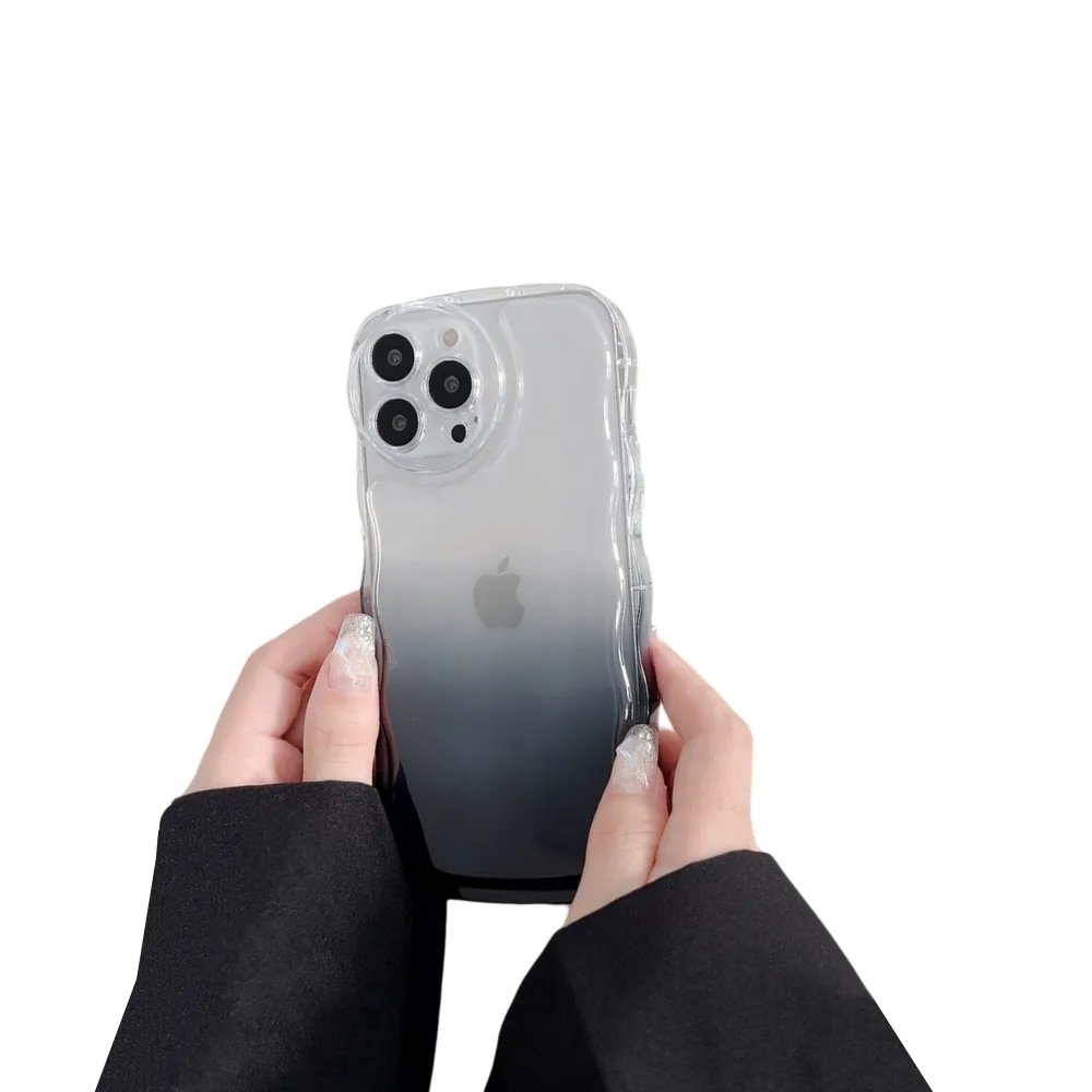 Anymob iPhone Black Gradient Clear Curly Wave Phone Case Shockproof Transparent Cover
