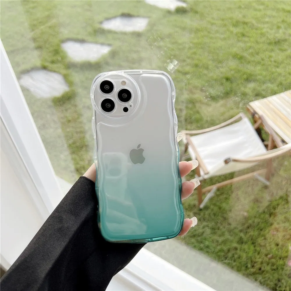 Anymob iPhone Black Gradient Clear Curly Wave Phone Case Shockproof Transparent Cover