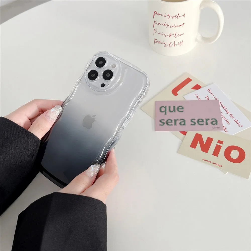 Anymob iPhone Black Gradient Clear Curly Wave Phone Case Shockproof Transparent Cover