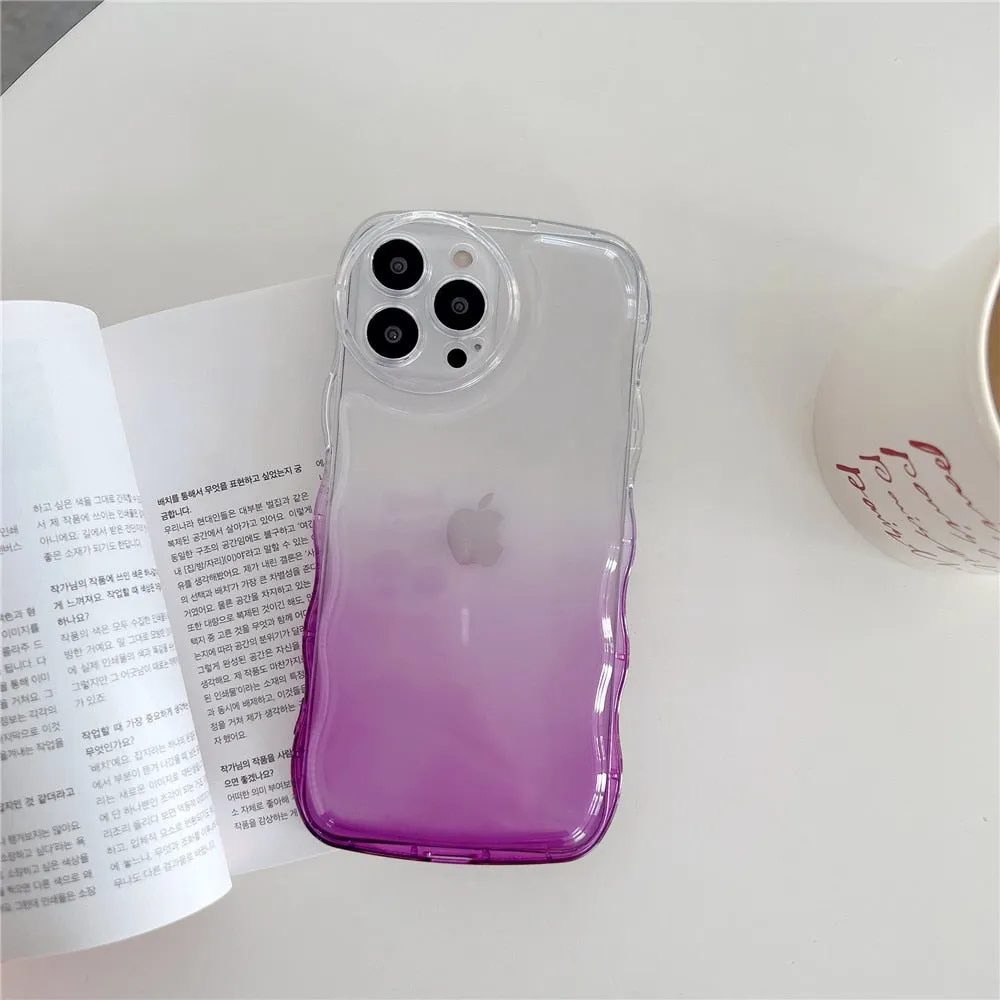 Anymob iPhone Black Gradient Clear Curly Wave Phone Case Shockproof Transparent Cover