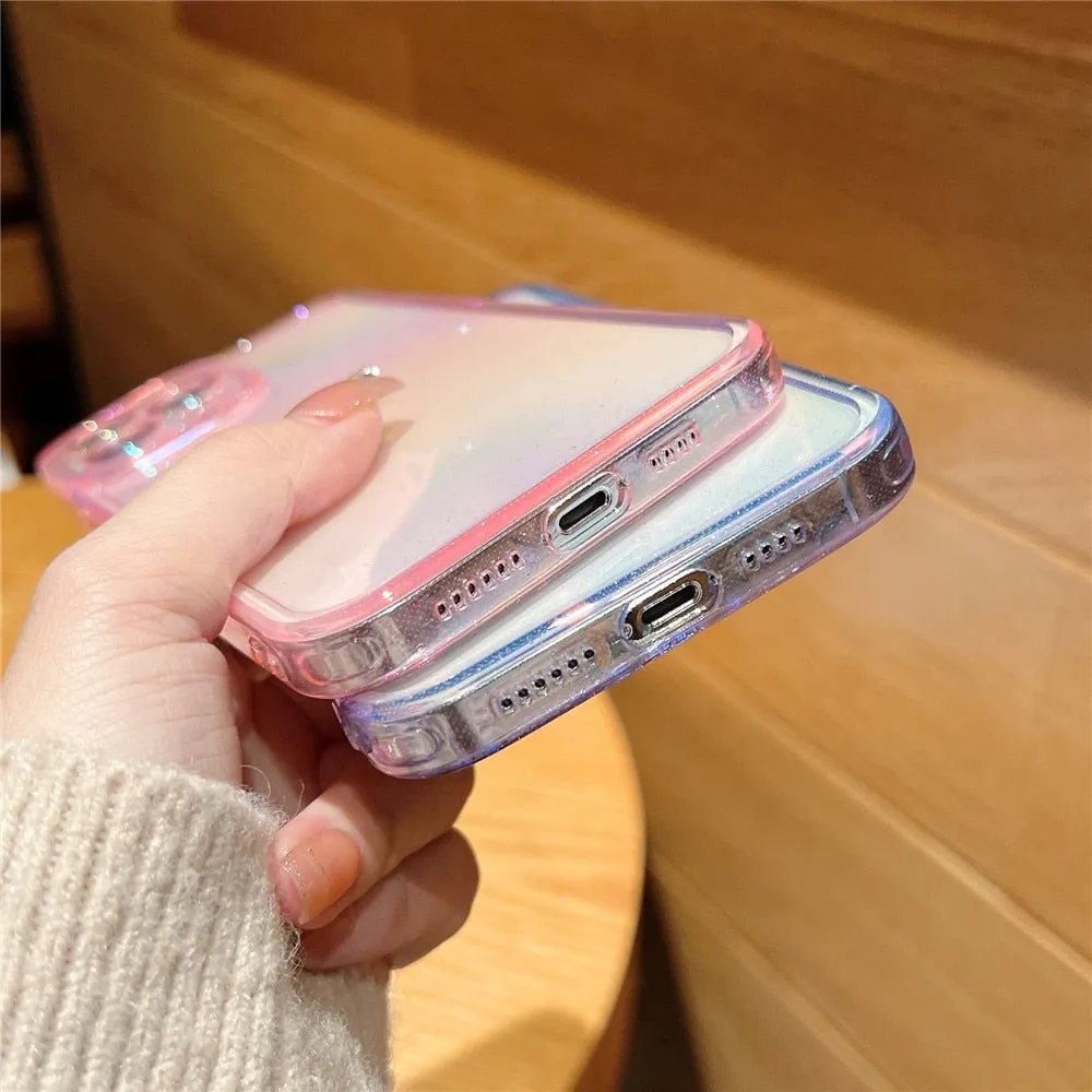 Anymob iPhone Black Rainbow Gradient Phone Case Transparent Glitter Silicon Shockproof Cover