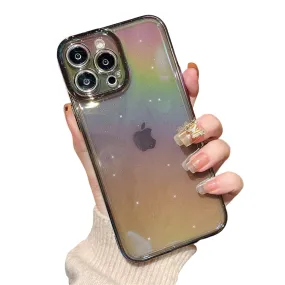 Anymob iPhone Black Rainbow Gradient Phone Case Transparent Glitter Silicon Shockproof Cover