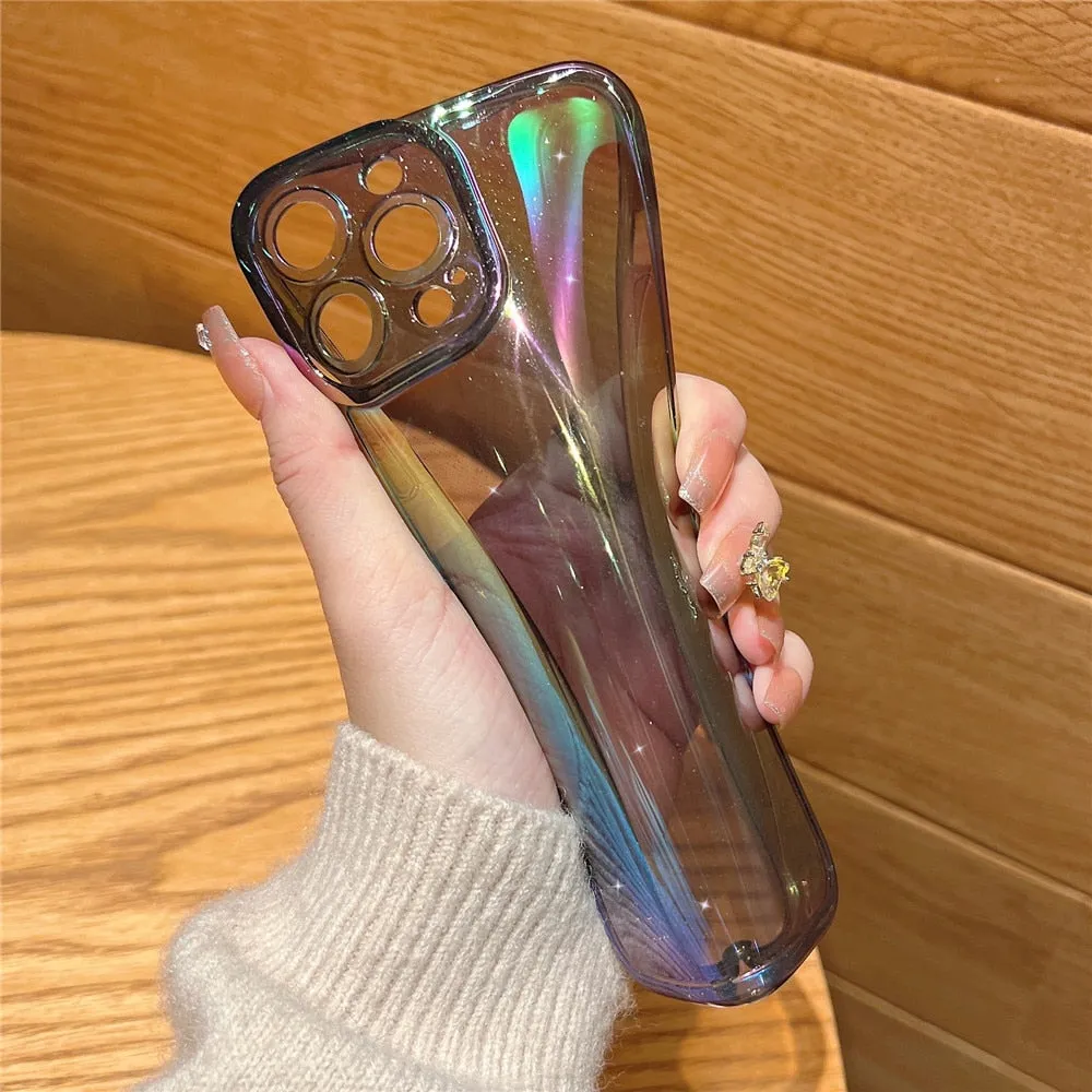 Anymob iPhone Black Rainbow Gradient Phone Case Transparent Glitter Silicon Shockproof Cover