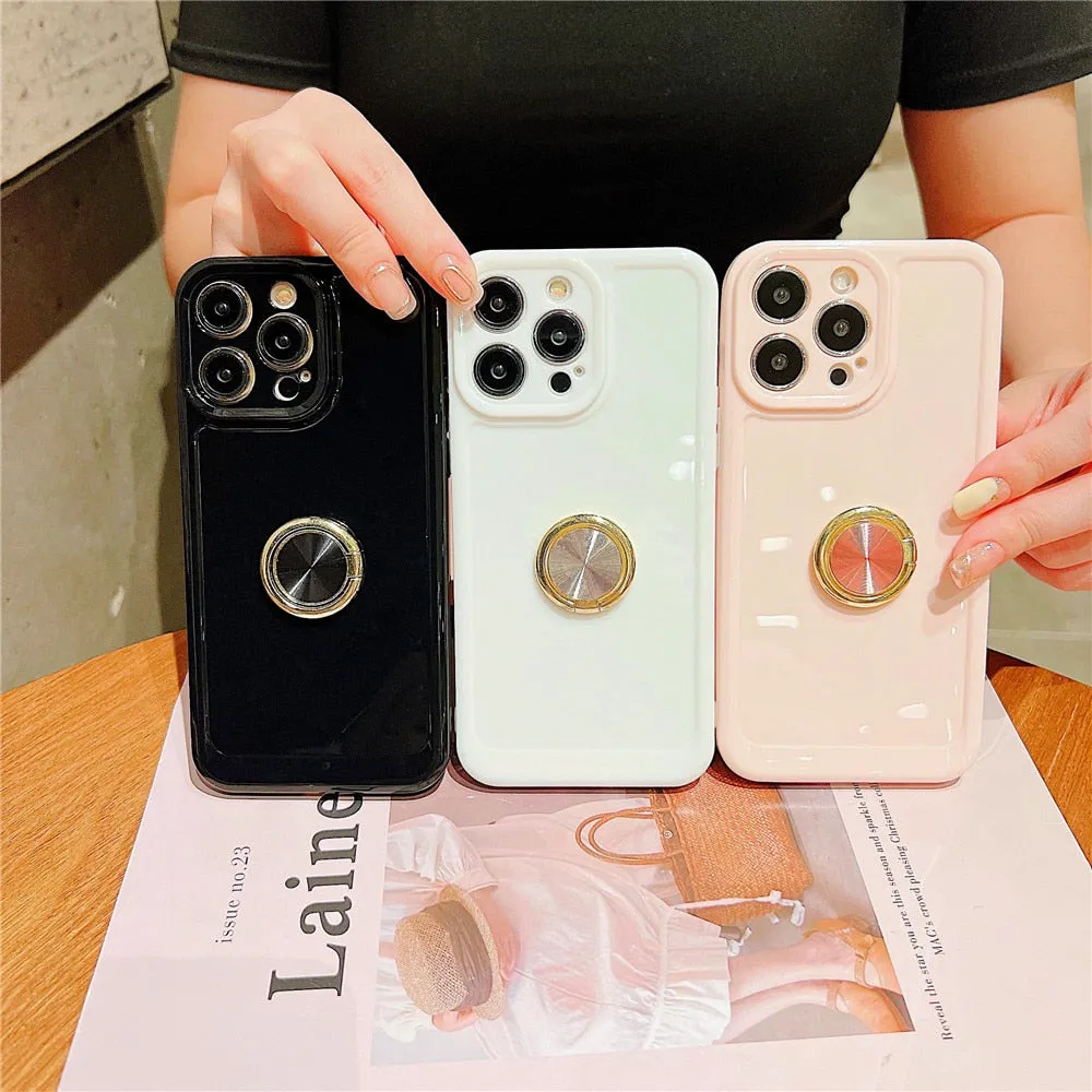 Anymob iPhone Black Soft Silicone Phone Case Stand Ring Holder Bumper Back Cover