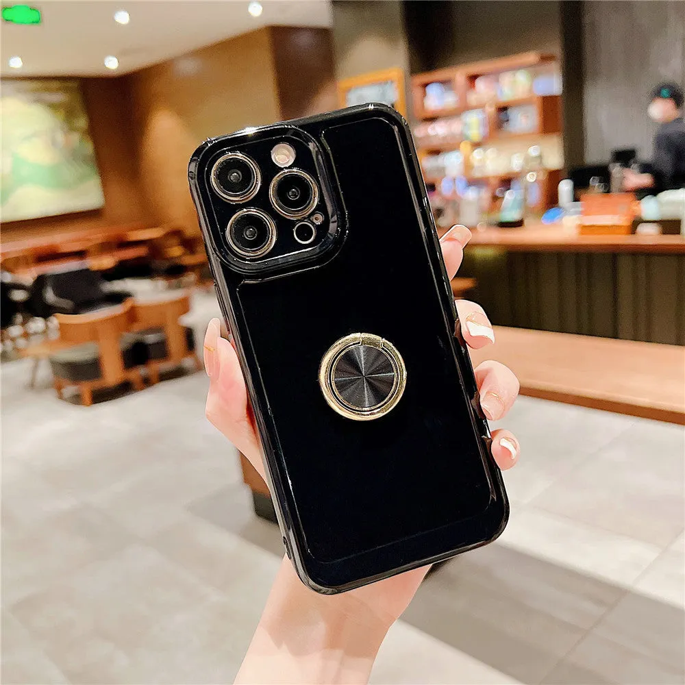 Anymob iPhone Black Soft Silicone Phone Case Stand Ring Holder Bumper Back Cover