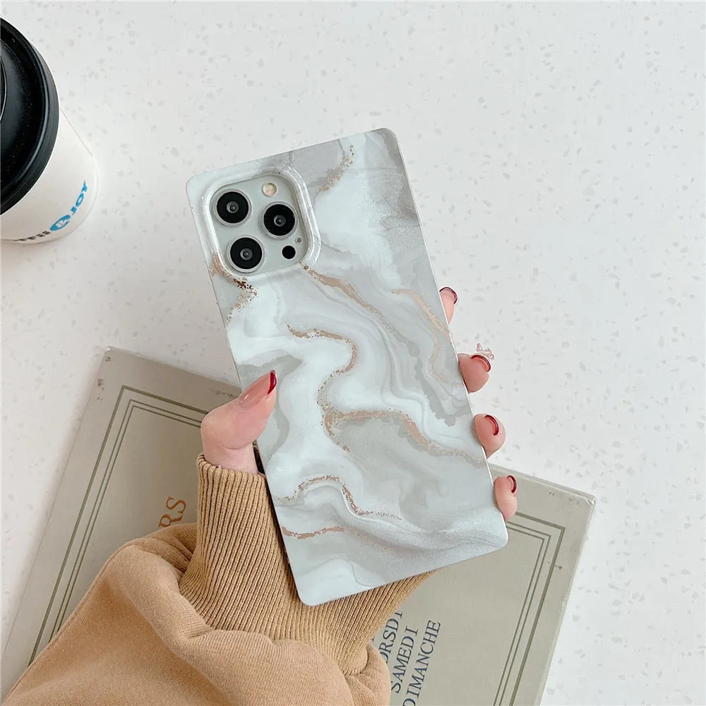 Anymob iPhone Blue Square Marble Phone Case Soft Silicone Shockproof Back Cover