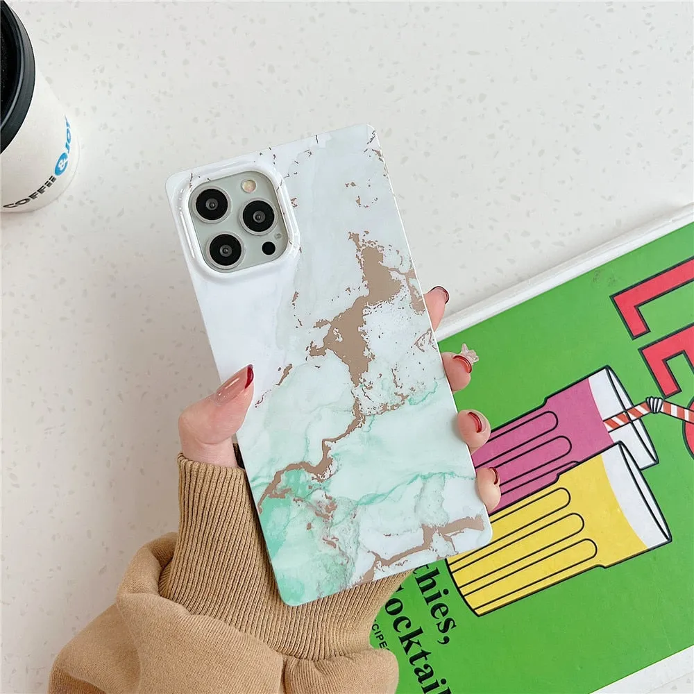 Anymob iPhone Blue Square Marble Phone Case Soft Silicone Shockproof Back Cover
