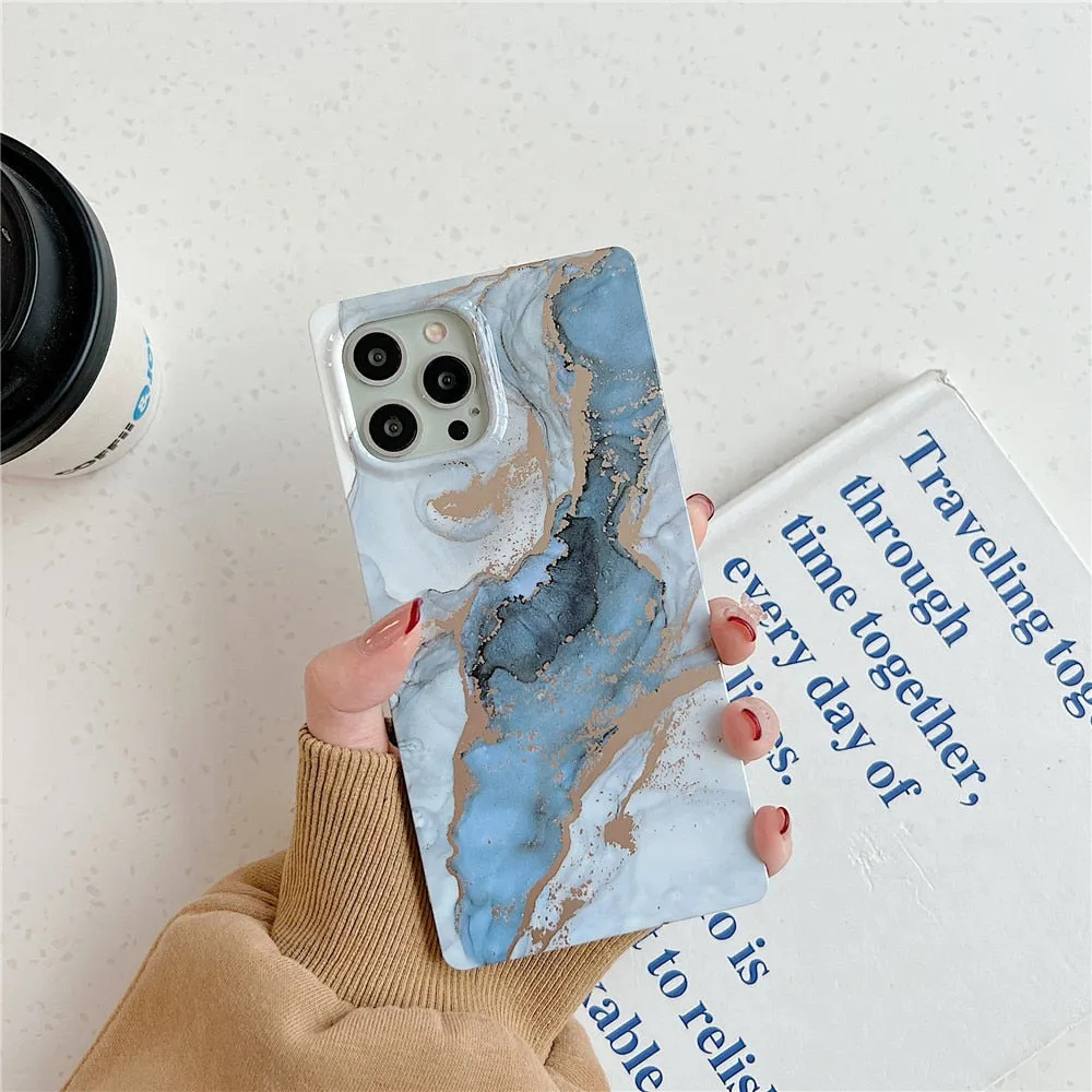 Anymob iPhone Blue Square Marble Phone Case Soft Silicone Shockproof Back Cover