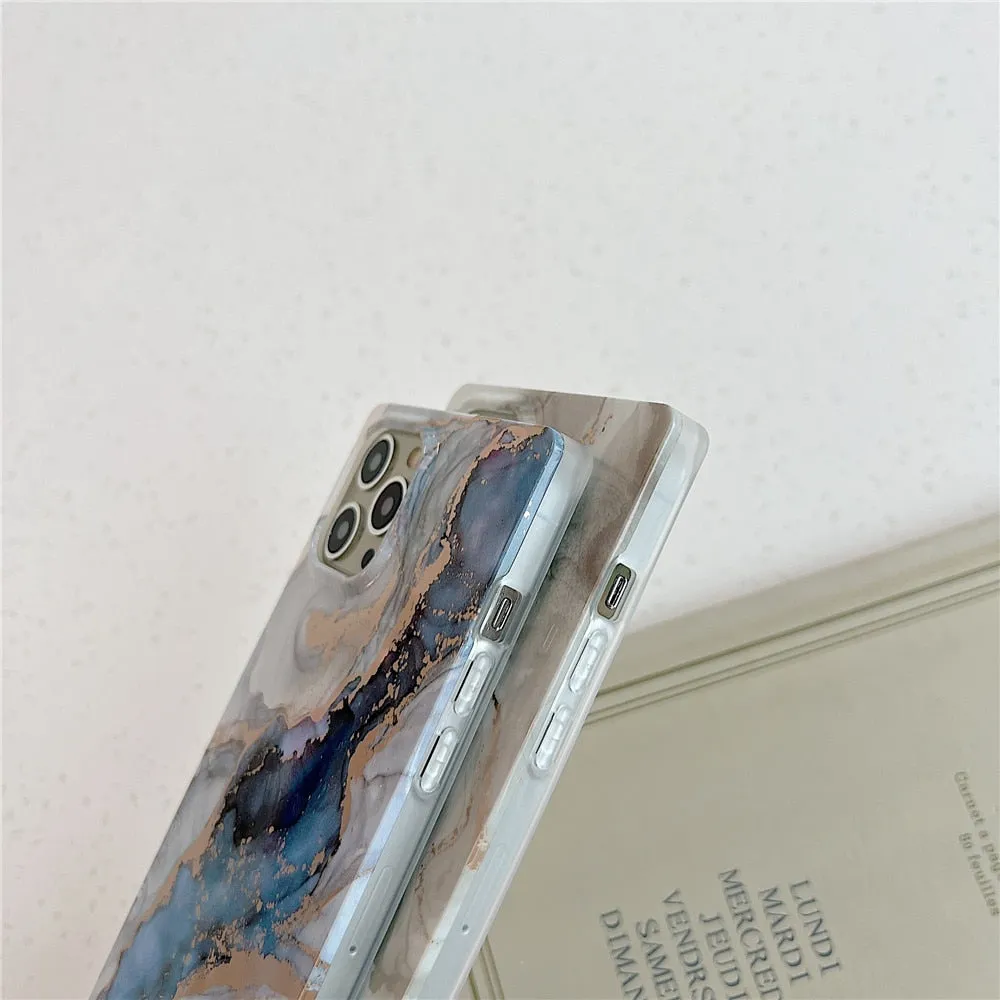 Anymob iPhone Blue Square Marble Phone Case Soft Silicone Shockproof Back Cover