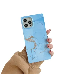 Anymob iPhone Blue Square Marble Phone Case Soft Silicone Shockproof Back Cover