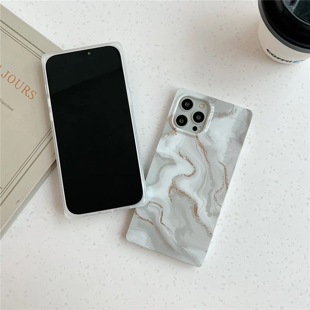 Anymob iPhone Blue Square Marble Phone Case Soft Silicone Shockproof Back Cover