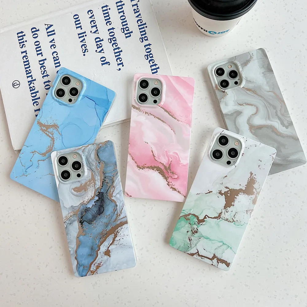 Anymob iPhone Blue Square Marble Phone Case Soft Silicone Shockproof Back Cover