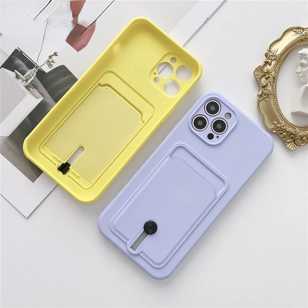 Anymob iPhone Blue Wallet Card Holder Soft Silicone Phone Case Candy Color Shockproof Cover