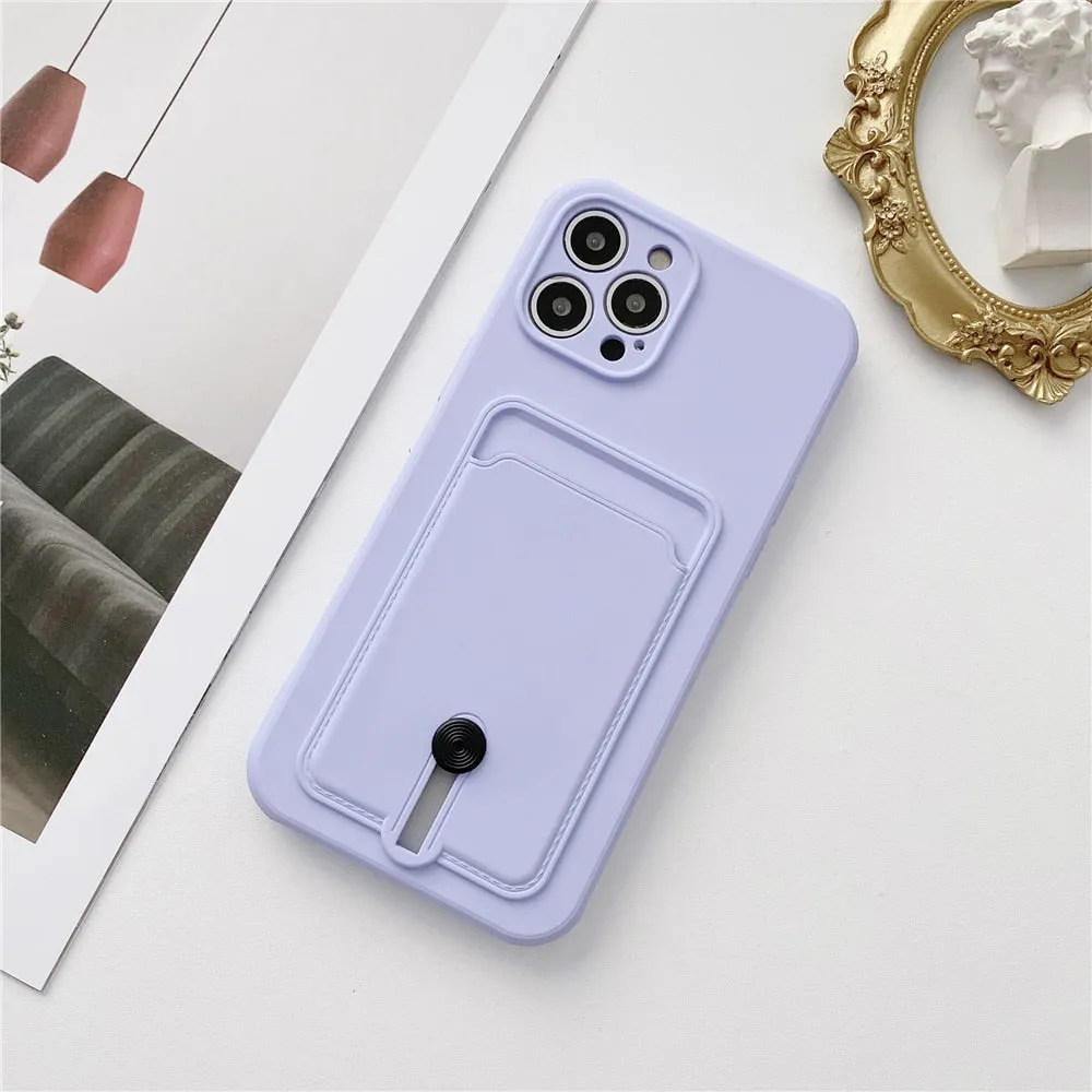 Anymob iPhone Blue Wallet Card Holder Soft Silicone Phone Case Candy Color Shockproof Cover
