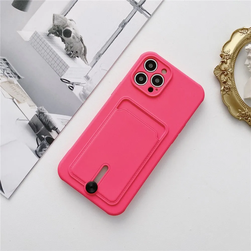 Anymob iPhone Blue Wallet Card Holder Soft Silicone Phone Case Candy Color Shockproof Cover