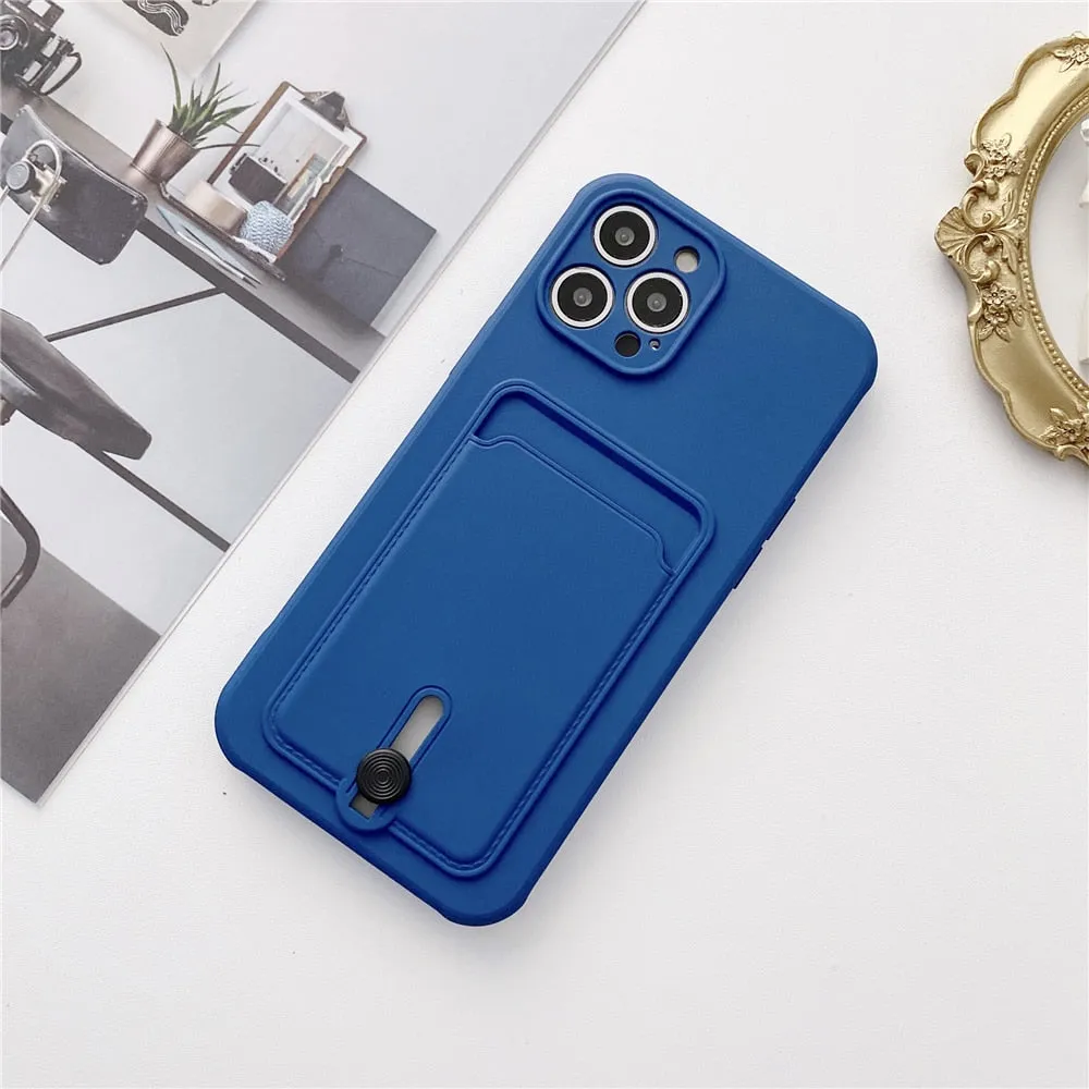 Anymob iPhone Blue Wallet Card Holder Soft Silicone Phone Case Candy Color Shockproof Cover