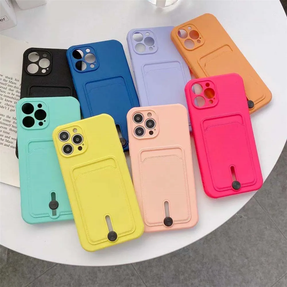 Anymob iPhone Blue Wallet Card Holder Soft Silicone Phone Case Candy Color Shockproof Cover