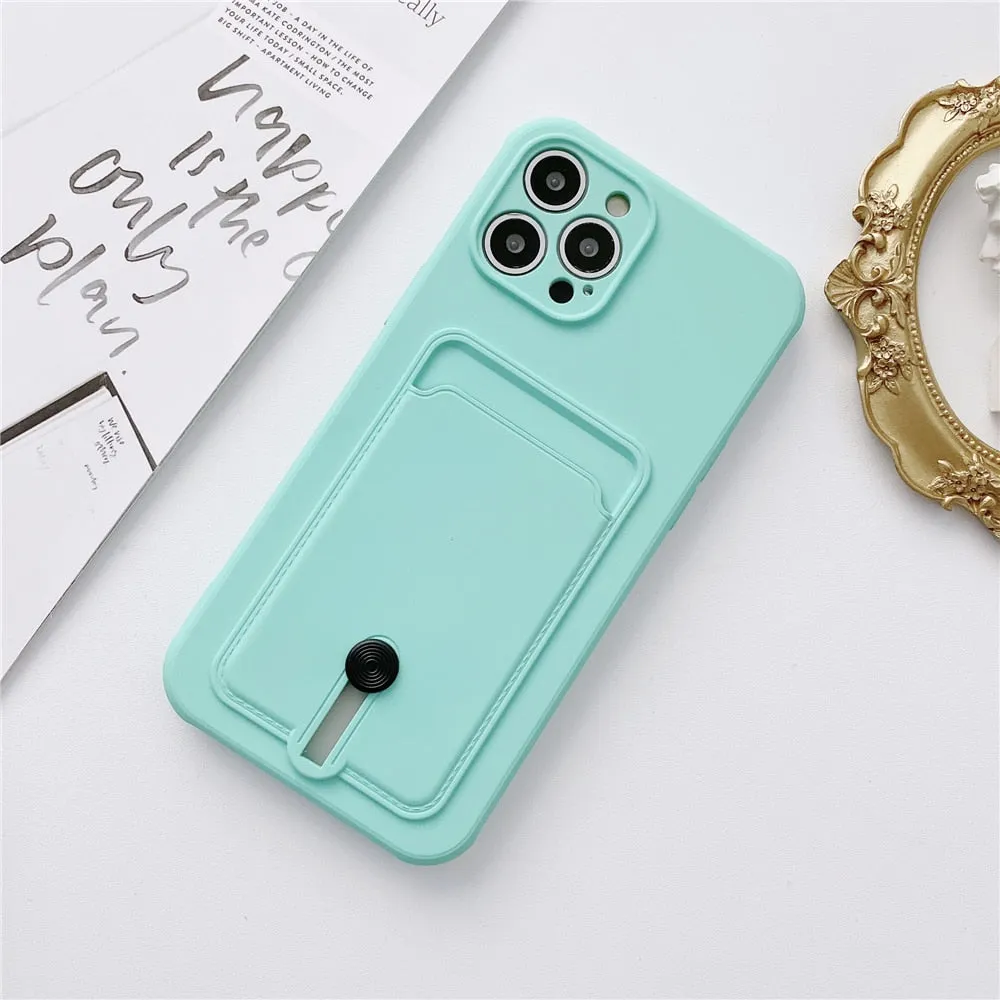 Anymob iPhone Blue Wallet Card Holder Soft Silicone Phone Case Candy Color Shockproof Cover