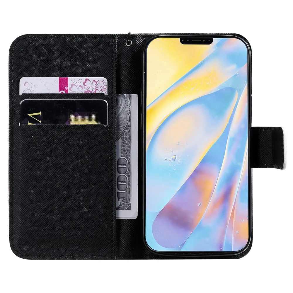 Anymob iPhone Case Cheetah Flip Cover Cartoon Painted Magnetic Leather Wallet Card Slot