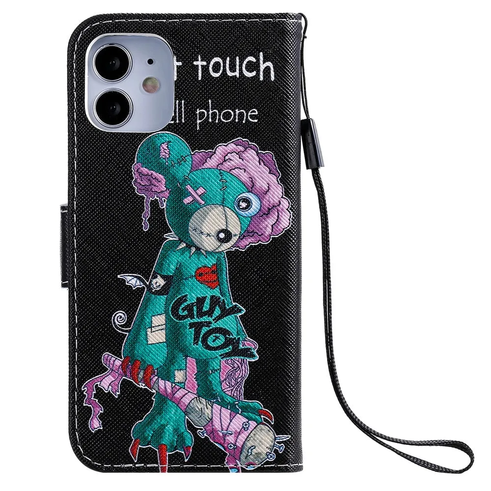 Anymob iPhone Case Cheetah Flip Cover Cartoon Painted Magnetic Leather Wallet Card Slot