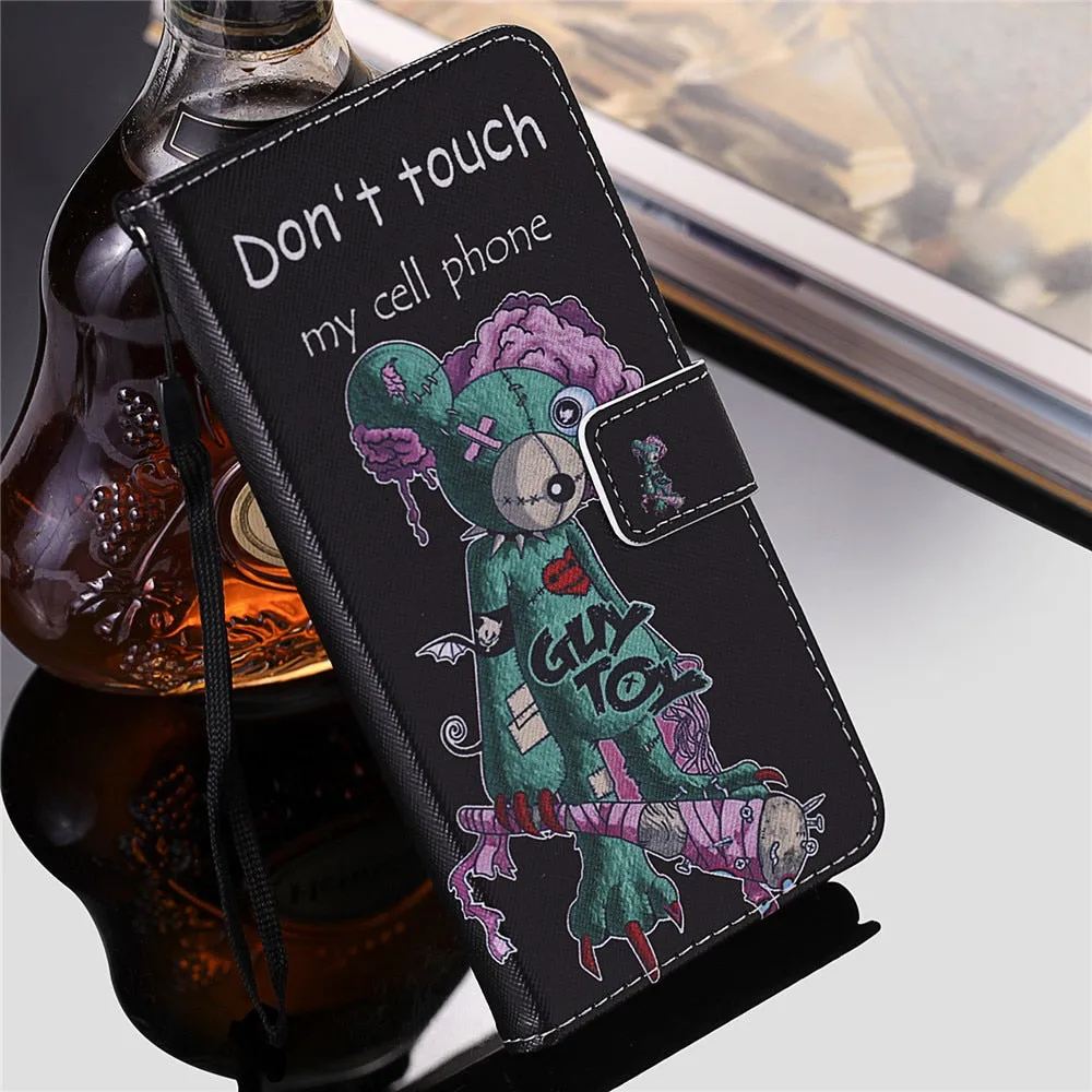 Anymob iPhone Case Cheetah Flip Cover Cartoon Painted Magnetic Leather Wallet Card Slot