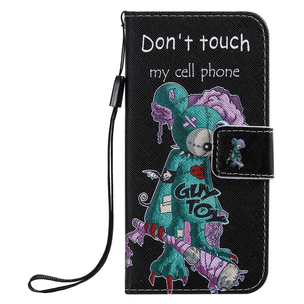Anymob iPhone Case Cheetah Flip Cover Cartoon Painted Magnetic Leather Wallet Card Slot