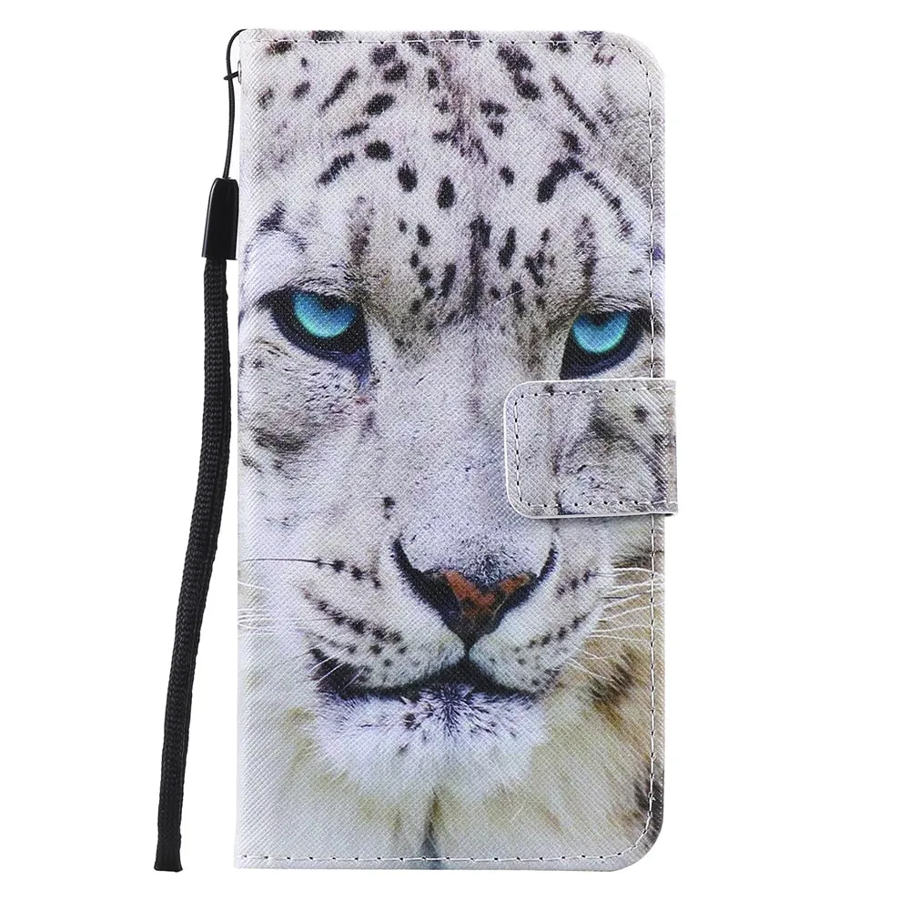 Anymob iPhone Case Cheetah Flip Cover Cartoon Painted Magnetic Leather Wallet Card Slot