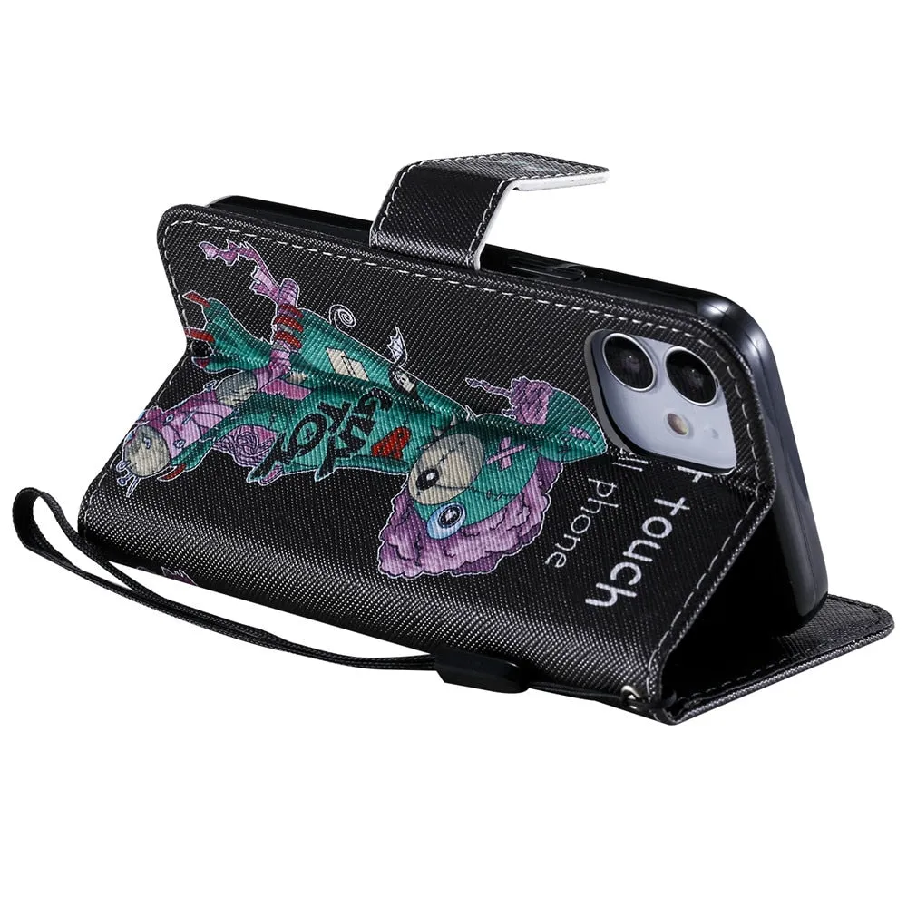 Anymob iPhone Case Cheetah Flip Cover Cartoon Painted Magnetic Leather Wallet Card Slot
